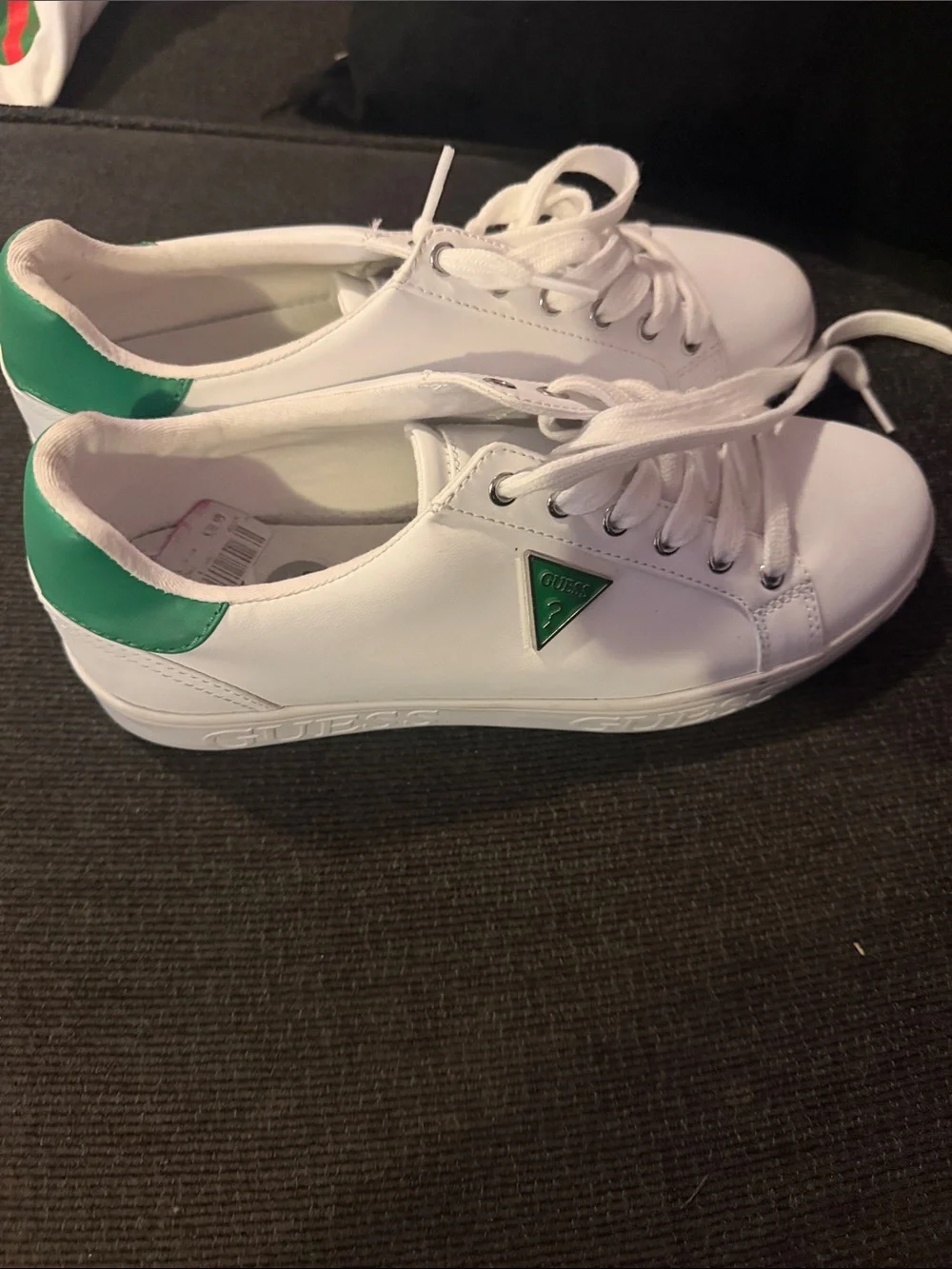 Guess White Sneakers with Green Heel and Accent